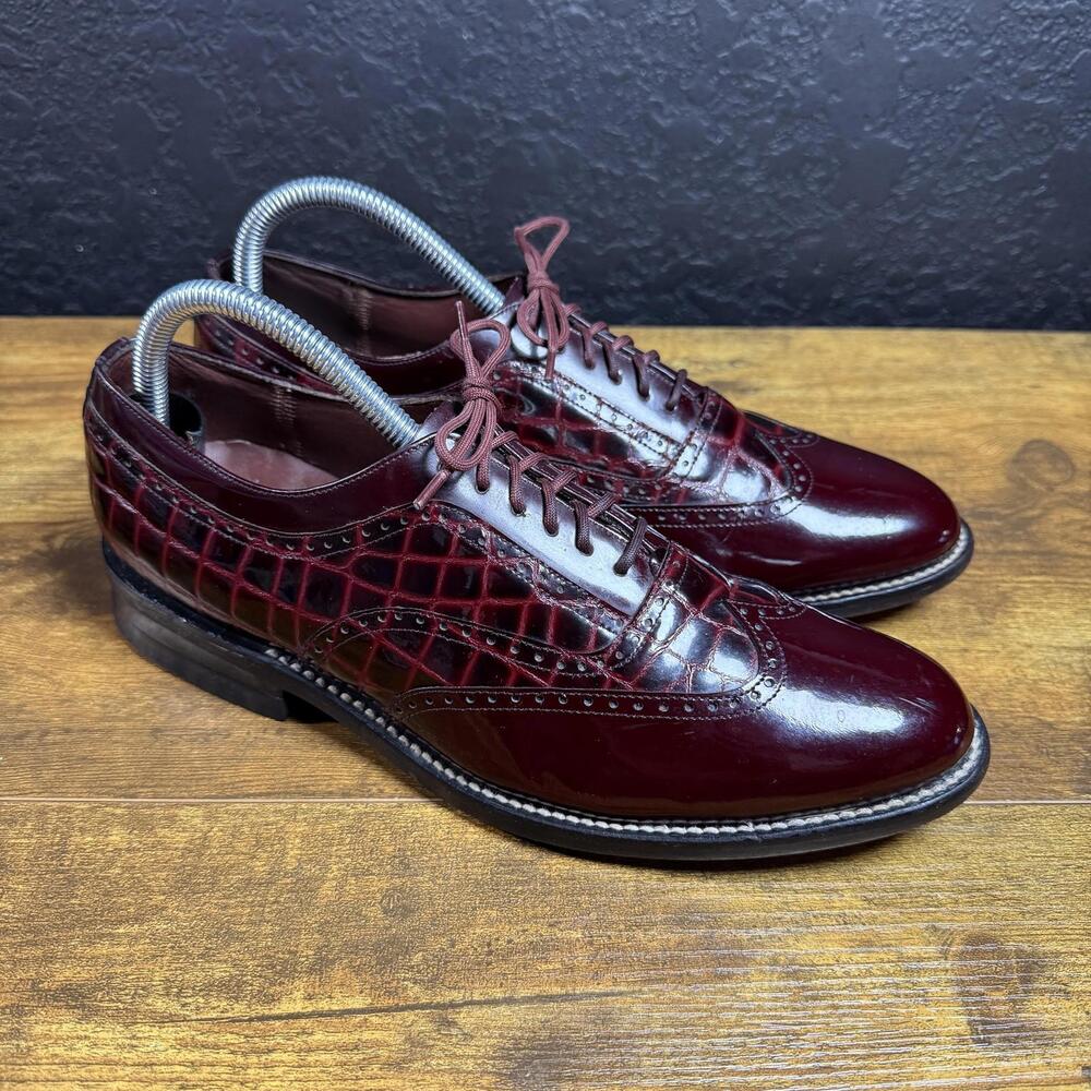 Vintage Stacy Baldwin Classic Shoes Oxblood Burgundy Croc Wingtip‎ Mens 7.5 EE